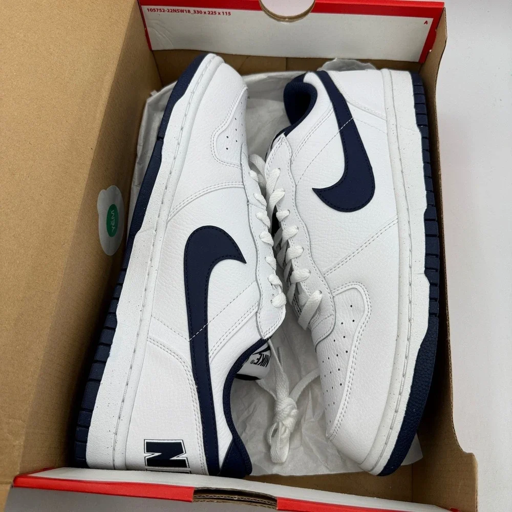 Nike Big Nike Low Shoes Mens Size 11.5 White Midnight Navy Basketball 355152-140