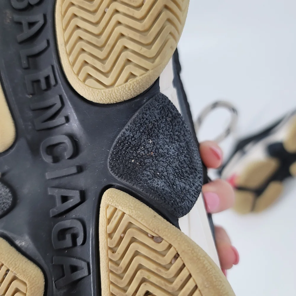 Balenciaga Black Leather Mesh Triple S Sneakers Size 7 HEAVY