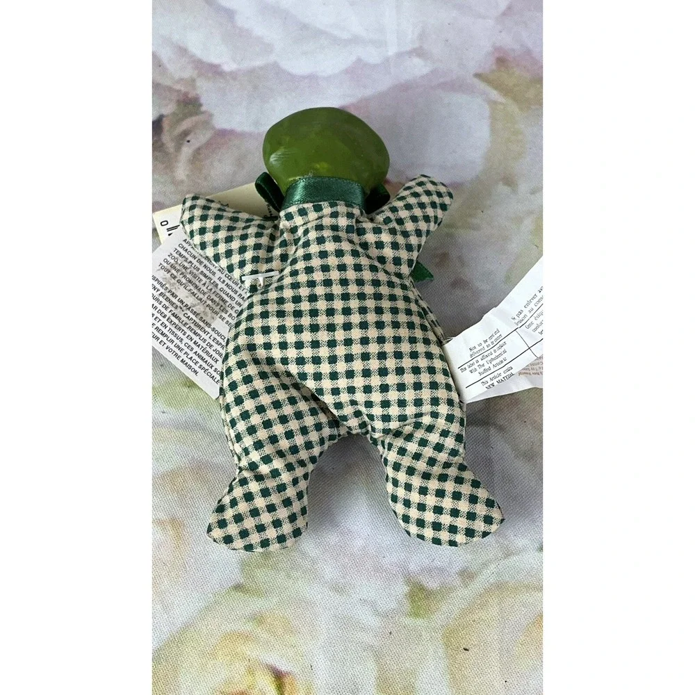 Teeny Beenies Green Gingham Frog Russ Berrie Cloth Body Ceramic Head #7075 Tags