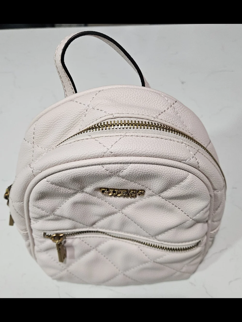 GUESS Quilted Mini Backpack Blush Pink Gold Hardware Convertible Bag