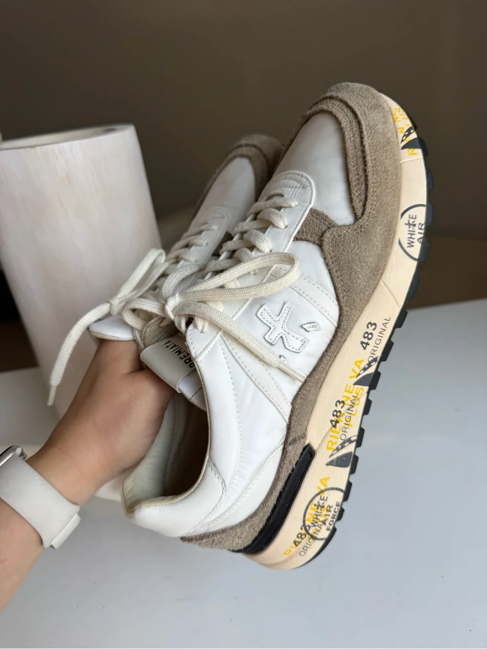 Premiata White & Taupe Suede Sneakers – Size 44