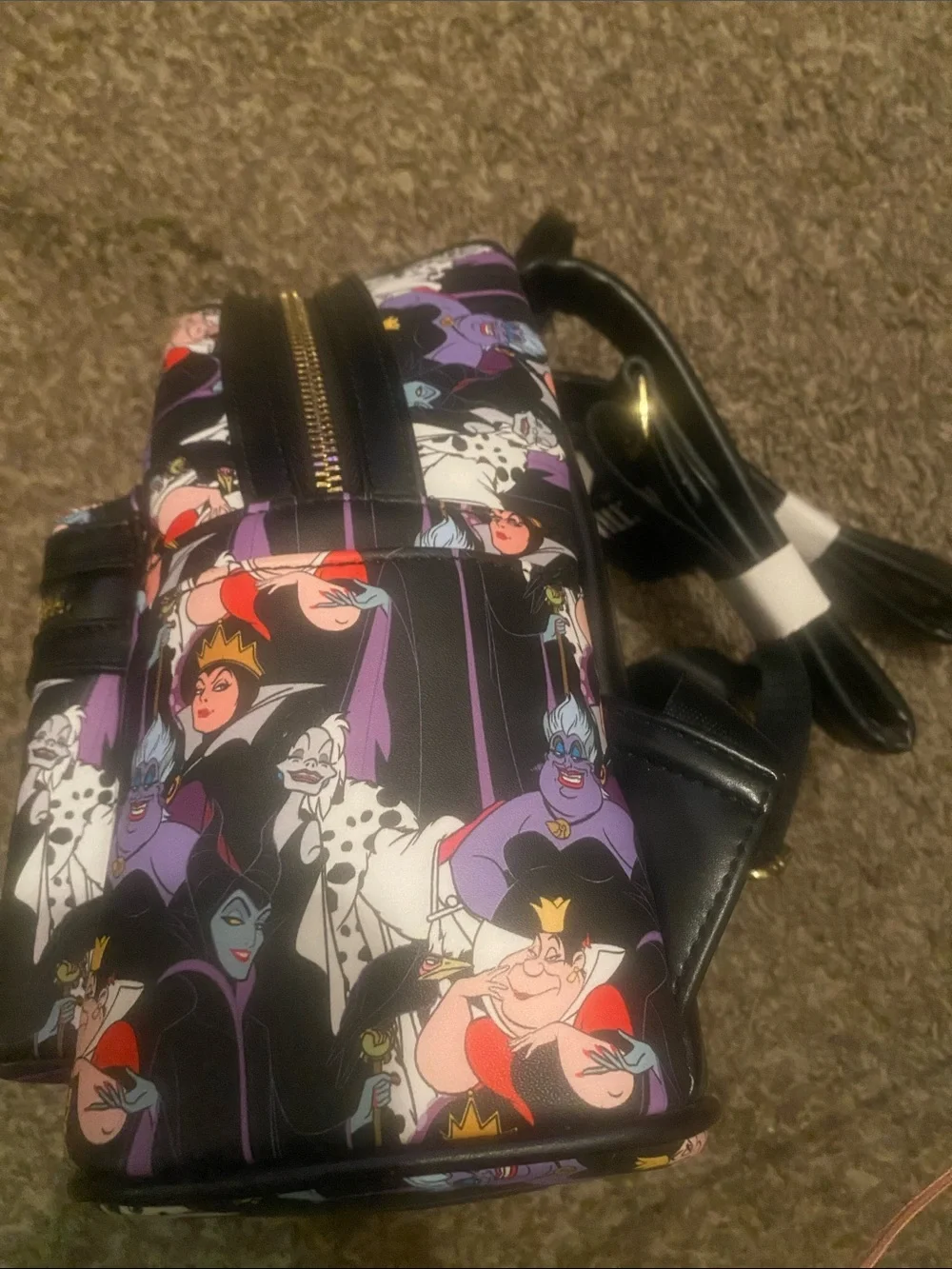 Loungefly Black Disney Villains Mini Backpack with Multicolor Character Print