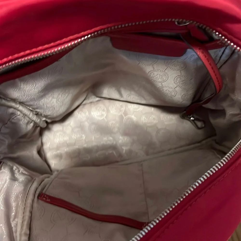Michael Kors Bright Red Nylon Backpack with Silver Hardware