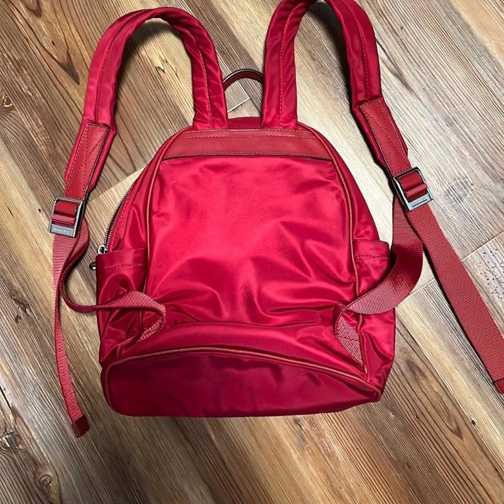 Michael Kors Bright Red Nylon Backpack with Silver Hardware