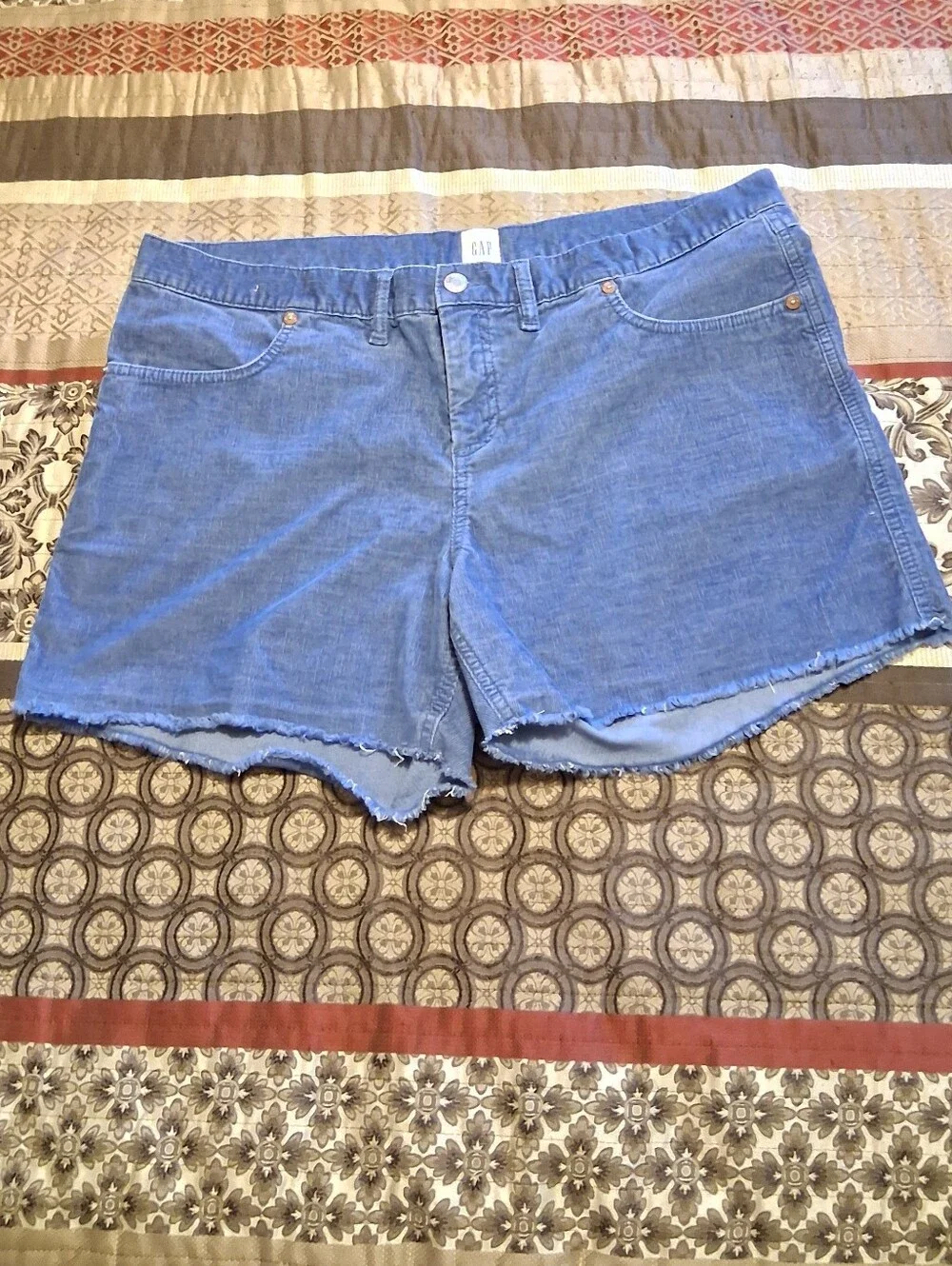 GAp Women Corduroy Short Cutoff Mid Rise Blue Sz16‎ Fray Hem Summer Casual