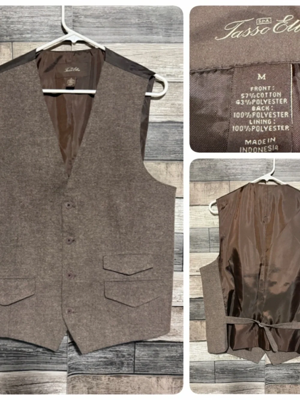 Tasso Elba Suit Vest Men’s M Brown Button Front Cotton Blend