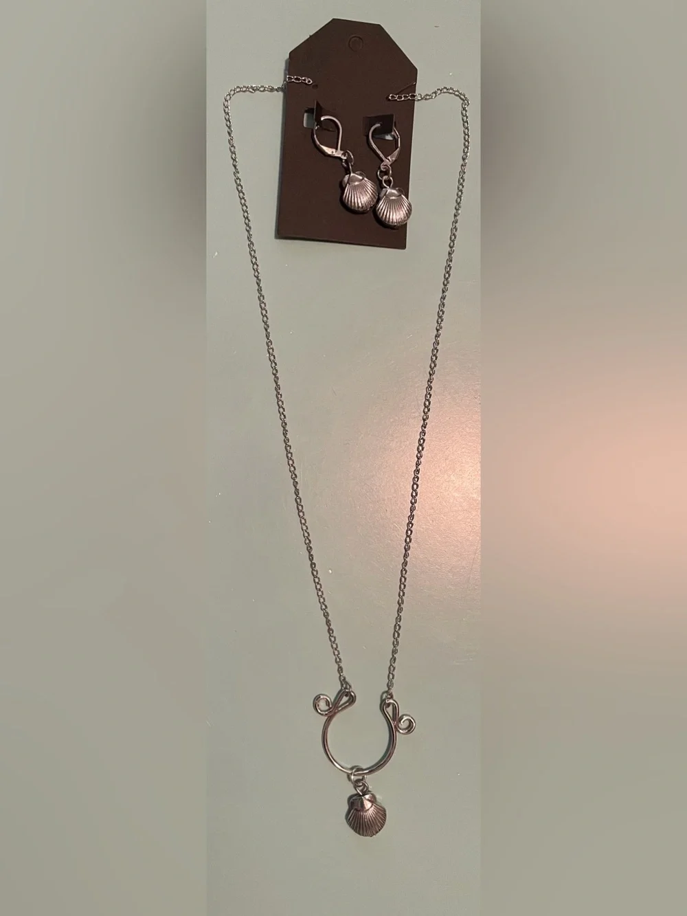 Silver Seashell Pendant Necklace with Matching Earrings