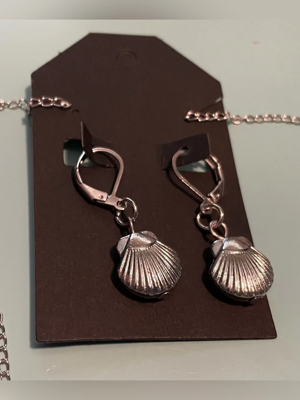 Silver Seashell Pendant Necklace with Matching Earrings