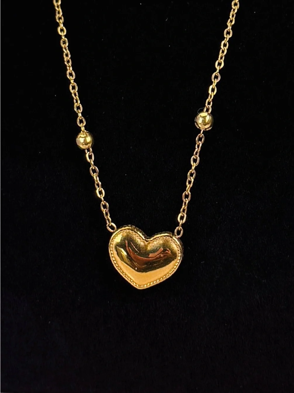 Stainless Steel Gold Tone Heart Pendant Station Chain Dainty Necklace