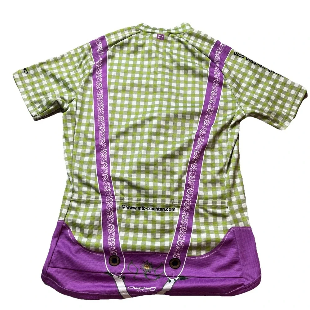 Owayo Germany Oktoberfest Ride cycling shirt jersey S Purple Green Plaid