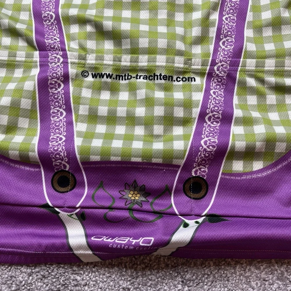 Owayo Germany Oktoberfest Ride cycling shirt jersey S Purple Green Plaid