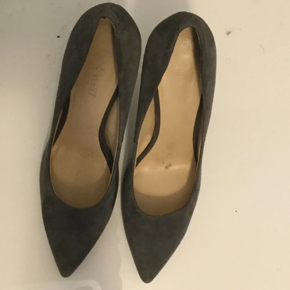 Gray Nine West Flax Suede Heels