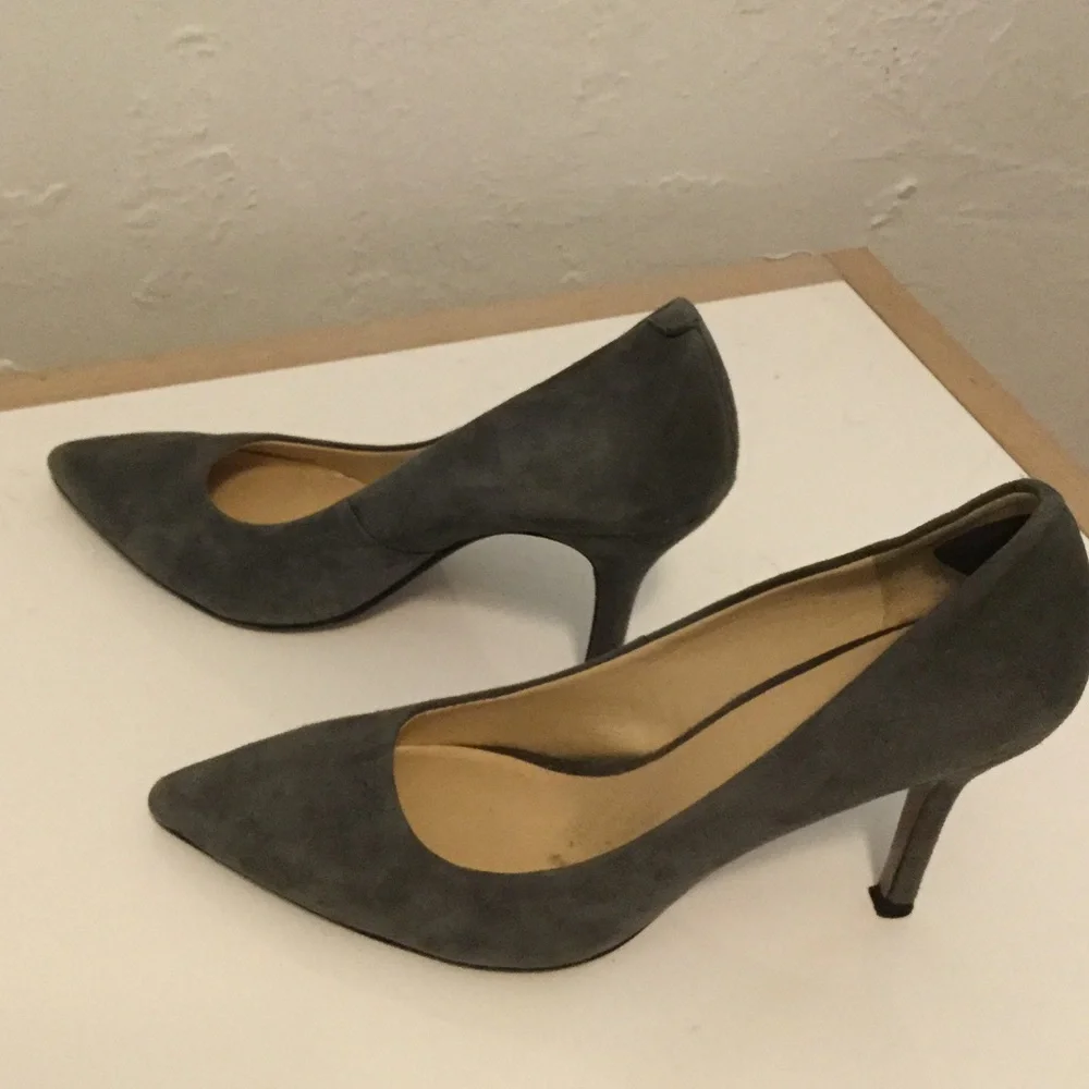 Gray Nine West Flax Suede Heels