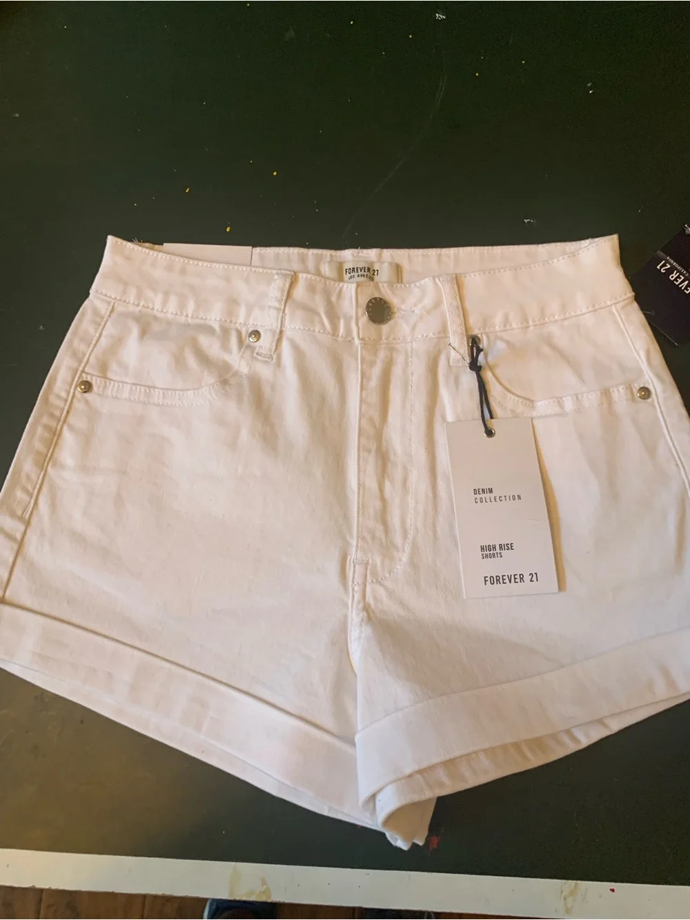 Forever 21 White High-Waist Cuffed Denim Shorts