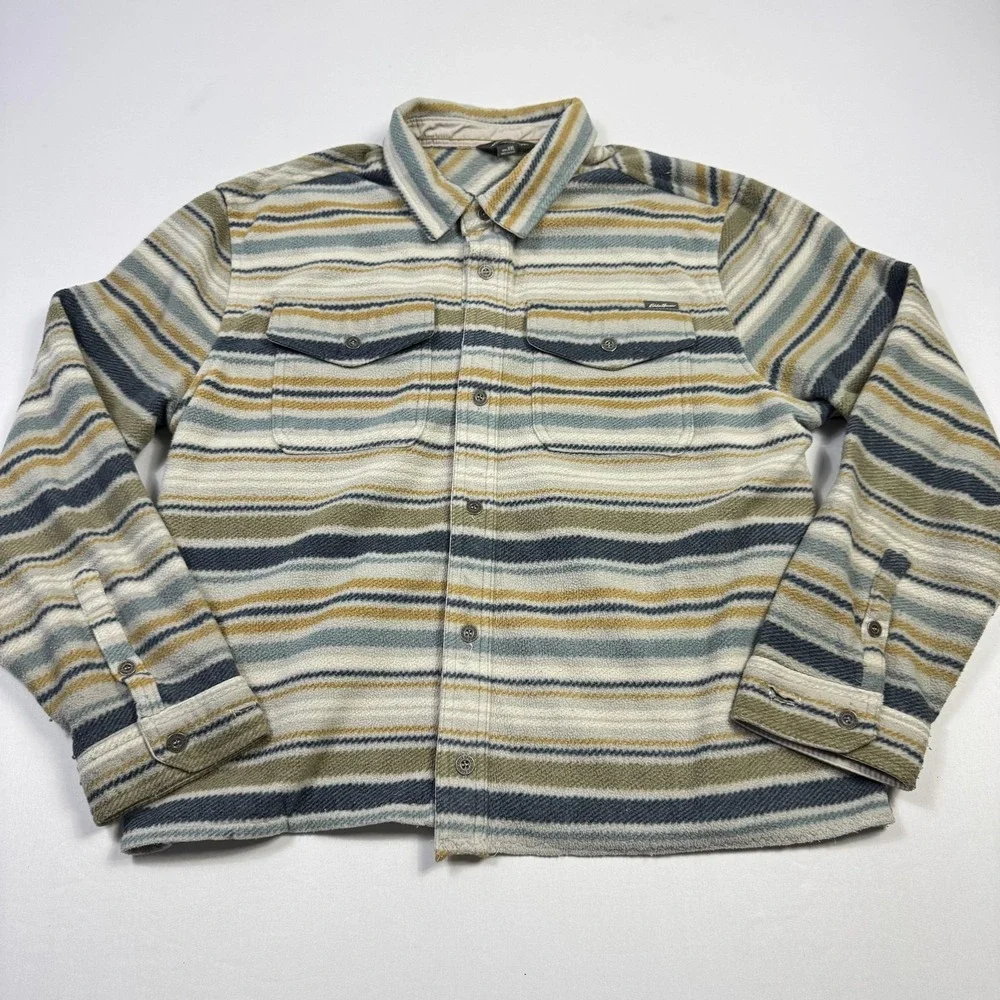Eddie Bauer Shirt Jacket Mens 2XL Striped Fleece Button Front Lined‎ Collared