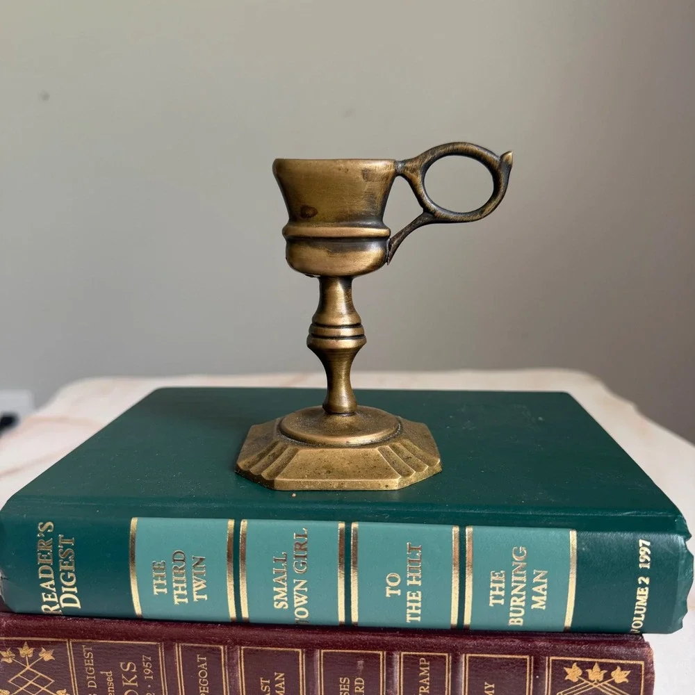 Vintage‎ Solid Brass Chamberstick Candle Snuffer Scissor Holder Loop Handle