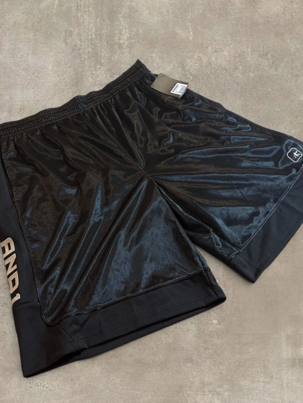 AND1 Baggy Y2K Shiny Black Basketball Shorts Spellout Logo NWT Mens 3XL