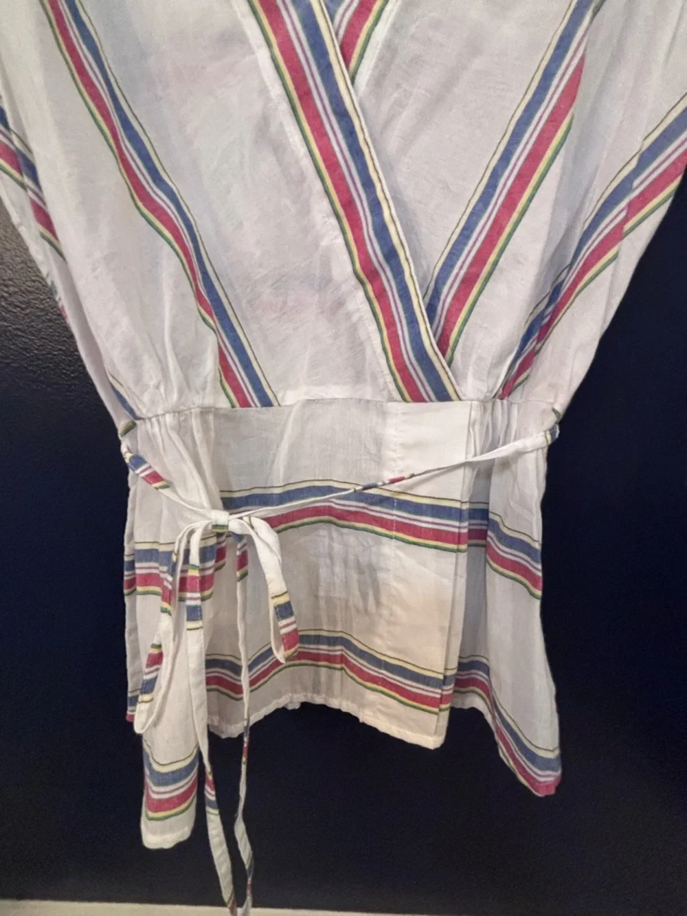 J. Crew Striped V-Neck Wrap Blouse Flutter Sleeve SZ 6 Coquette