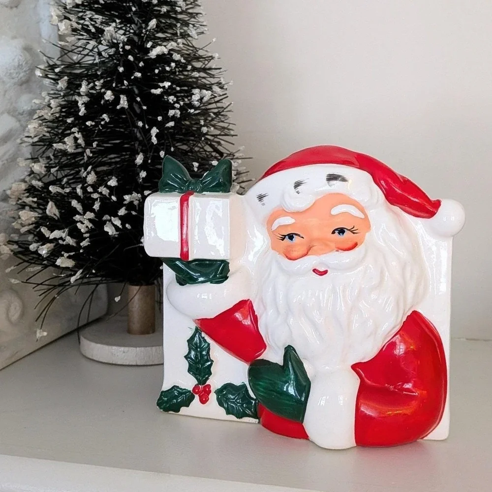 Rare Vintage Japan Ceramic Santa Claus with Present‎ Christmas Planter Kitsch