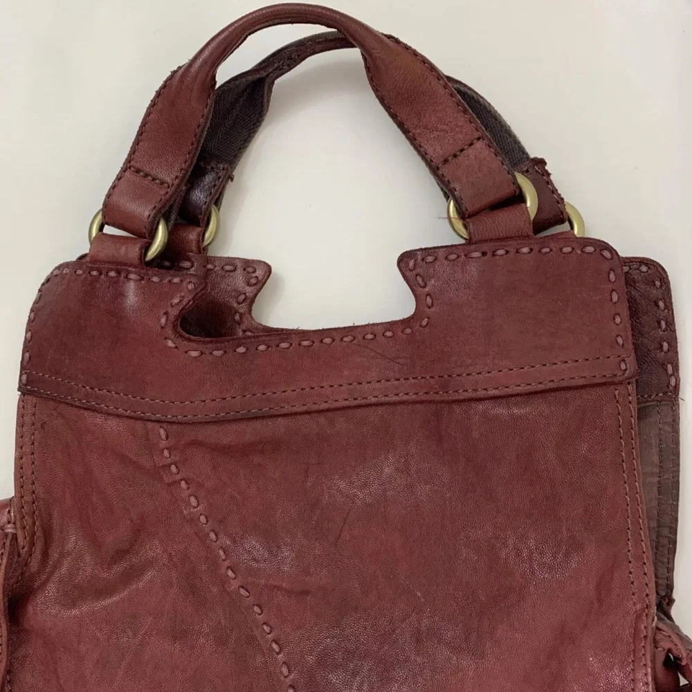 Lucky Brand Abbey Road Vintage Handbag Crossbody Messenger Leather Reddish Brown