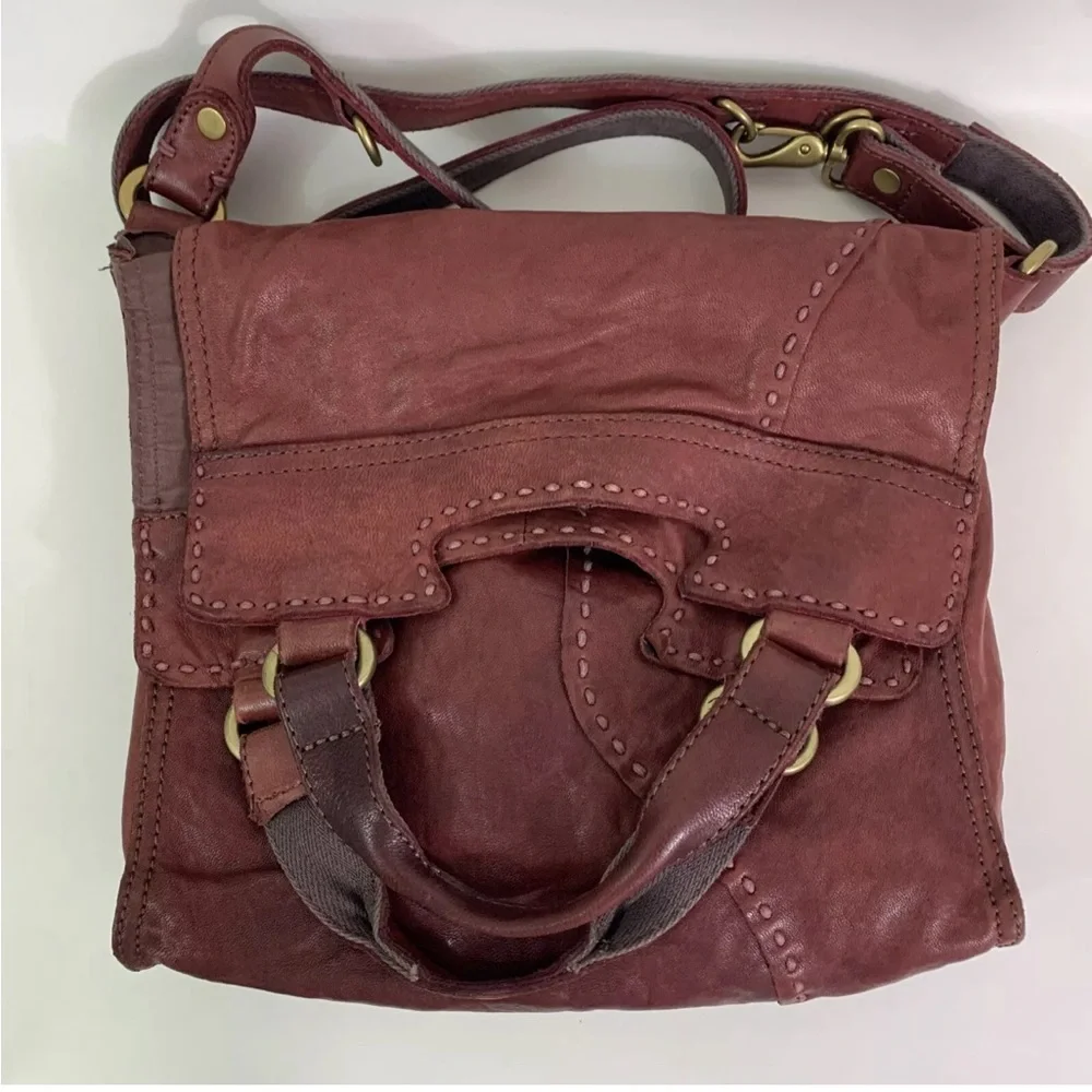 Lucky Brand Abbey Road Vintage Handbag Crossbody Messenger Leather Reddish Brown