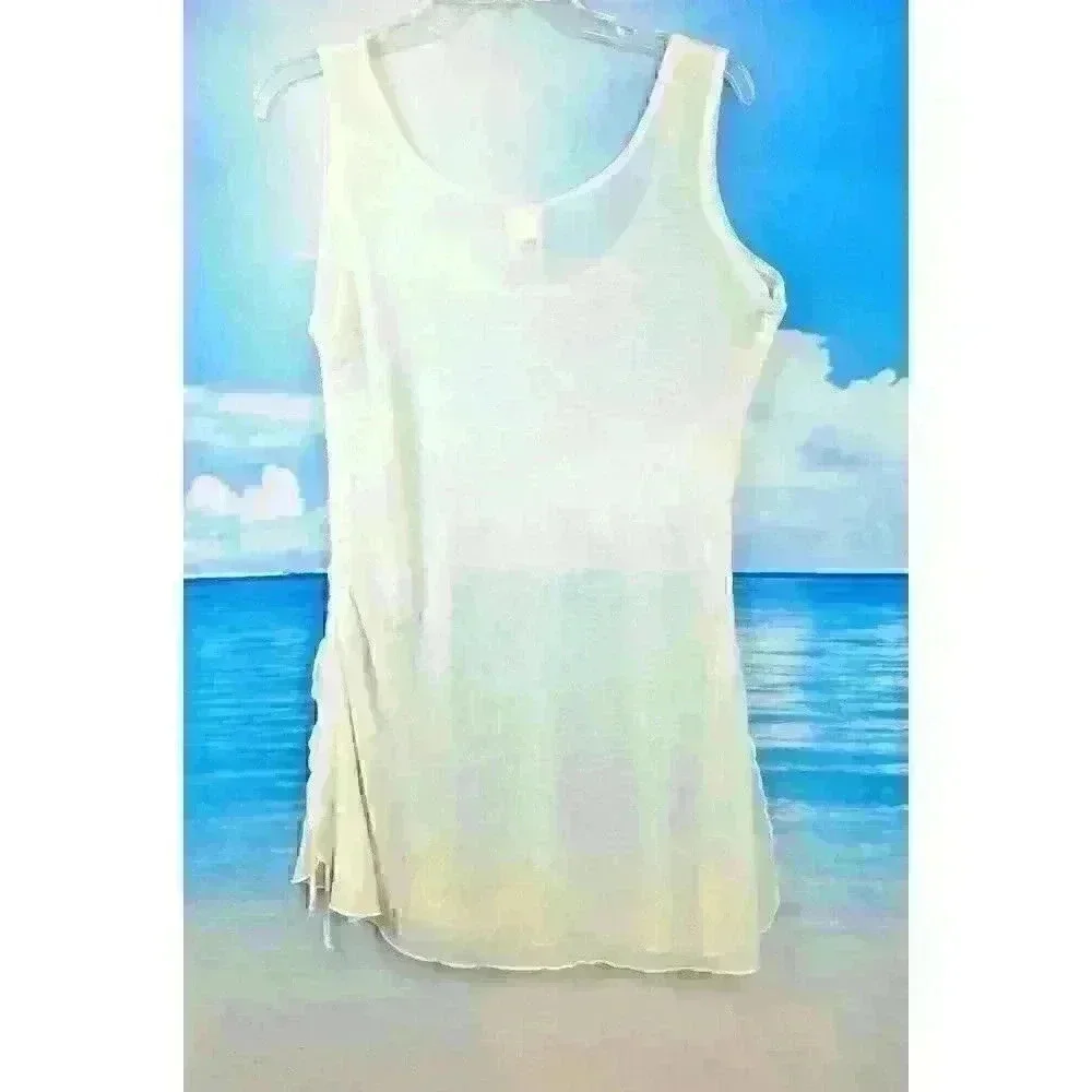 WATER WEAR Womans IVORY Sheer Bathing Swim suit COVER dress Lightweight size Lg