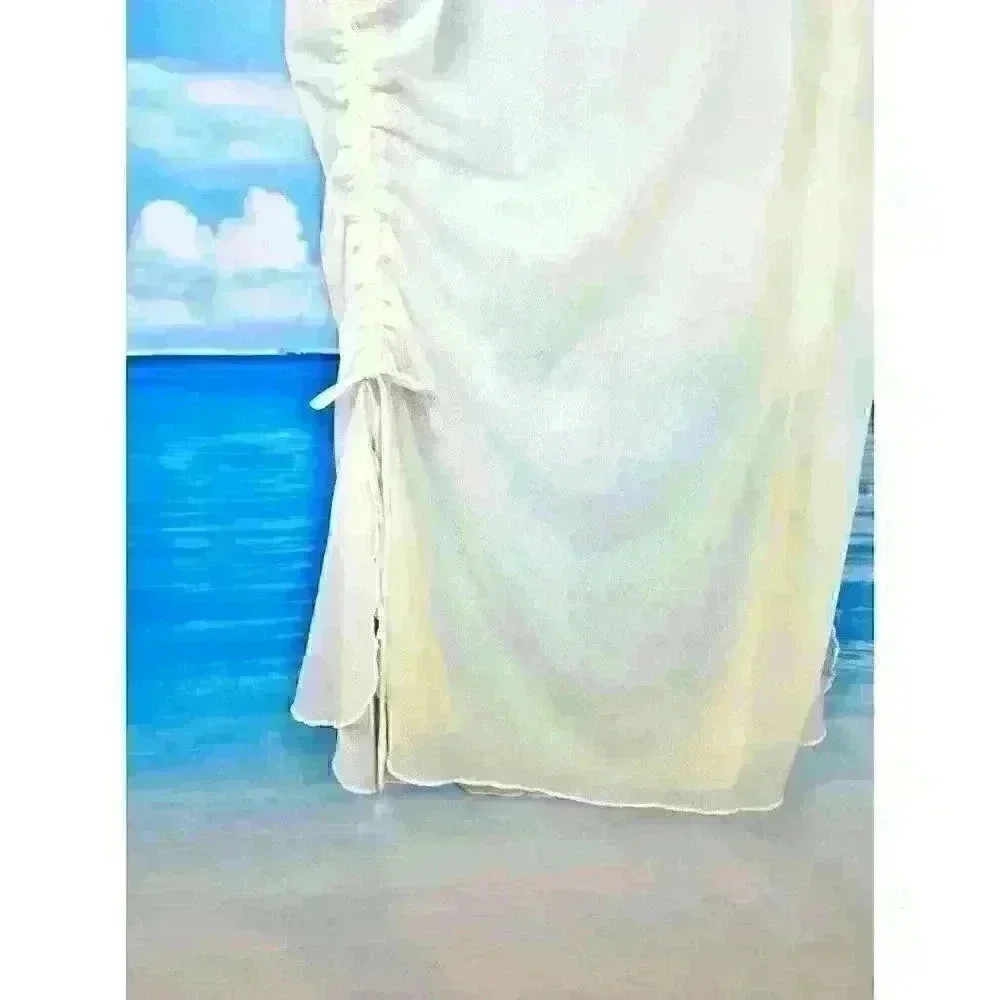 WATER WEAR Womans IVORY Sheer Bathing Swim suit COVER dress Lightweight size Lg
