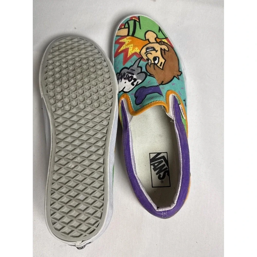 Custom Vans Slip-On Shoes Scooby Doo Shaggy‎ Signed Hand Painted Canvas 10.5
