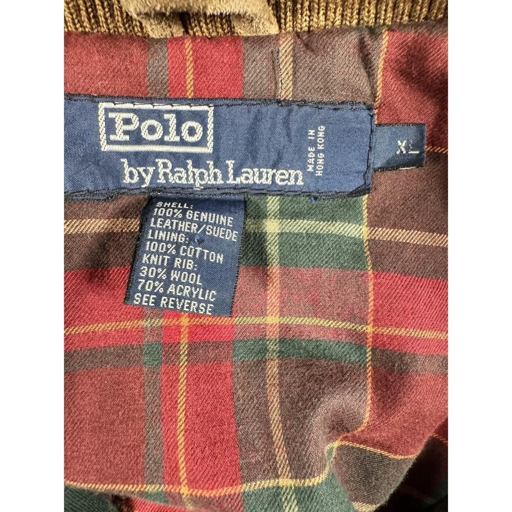 Polo Ralph Lauren Vintage Suede Leather Bomber Jacket Mens XL Plaid Lined 90s