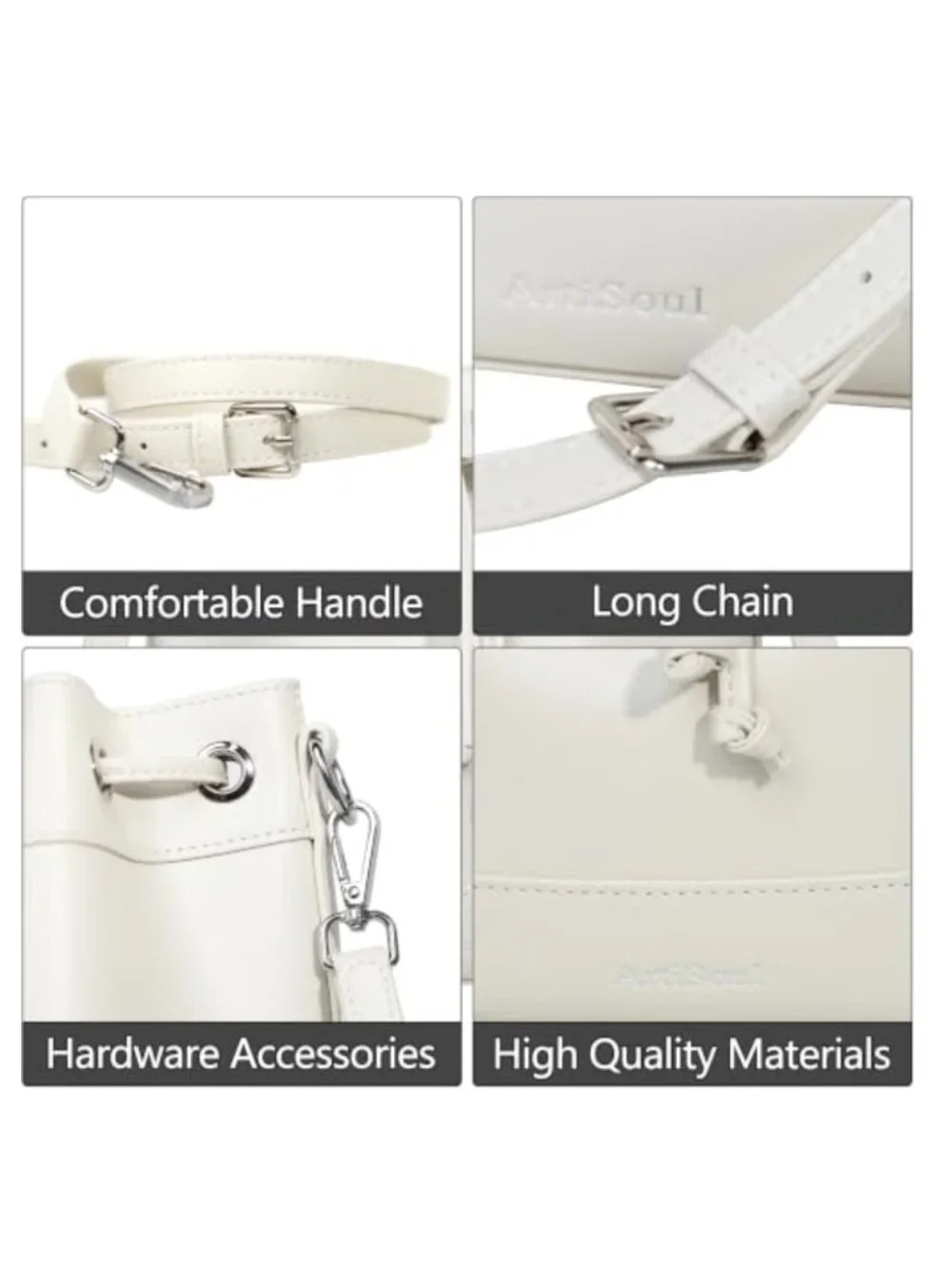 Leather Drawstring Bucket Crossbody Bag Adjustable Strap