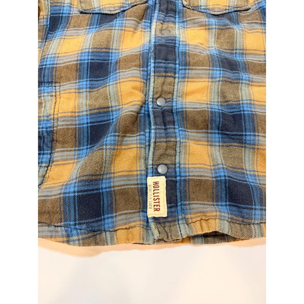 Hollister Carlsbad‎ Flannel Shirt Jacket Mens Medium Blue Yellow Plaid Good