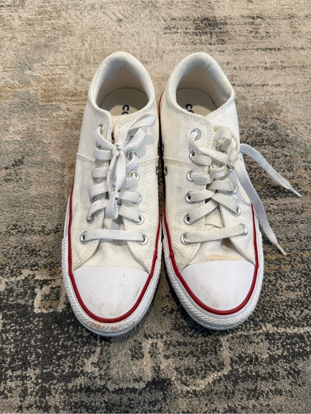 Converse White Low-Top Canvas Sneakers with Red Trim