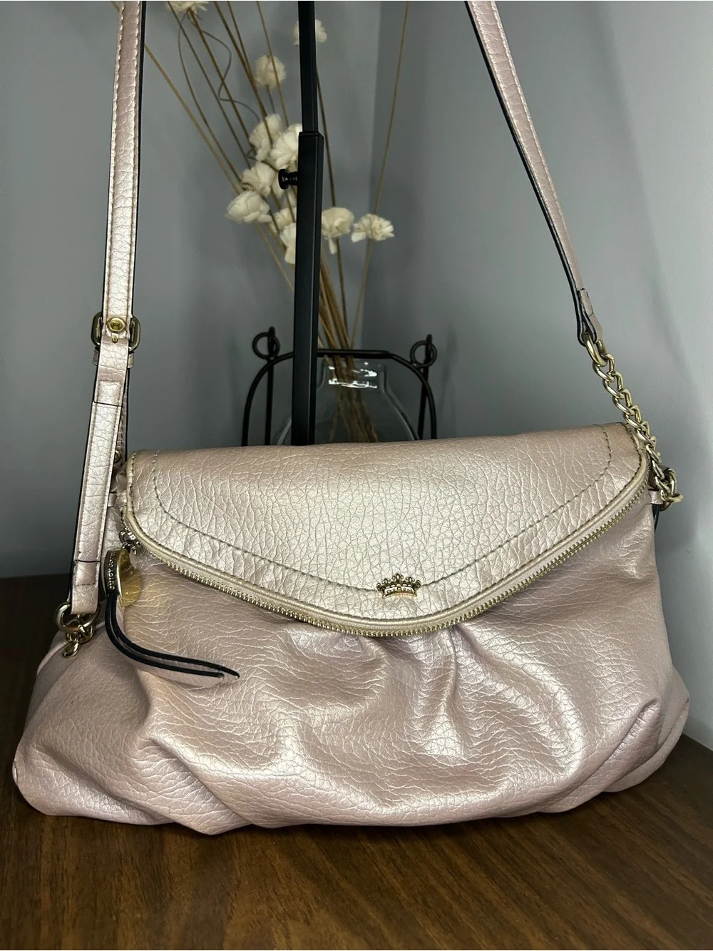 Juicy Couture Greta Lilac Pearl Iridescent Flap Crossbody Y2K Bag