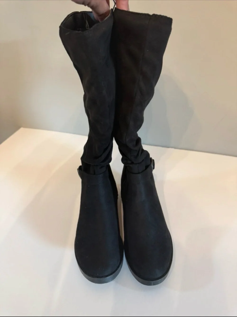 Black Mid-Calf Buckle Strap Women's Boots