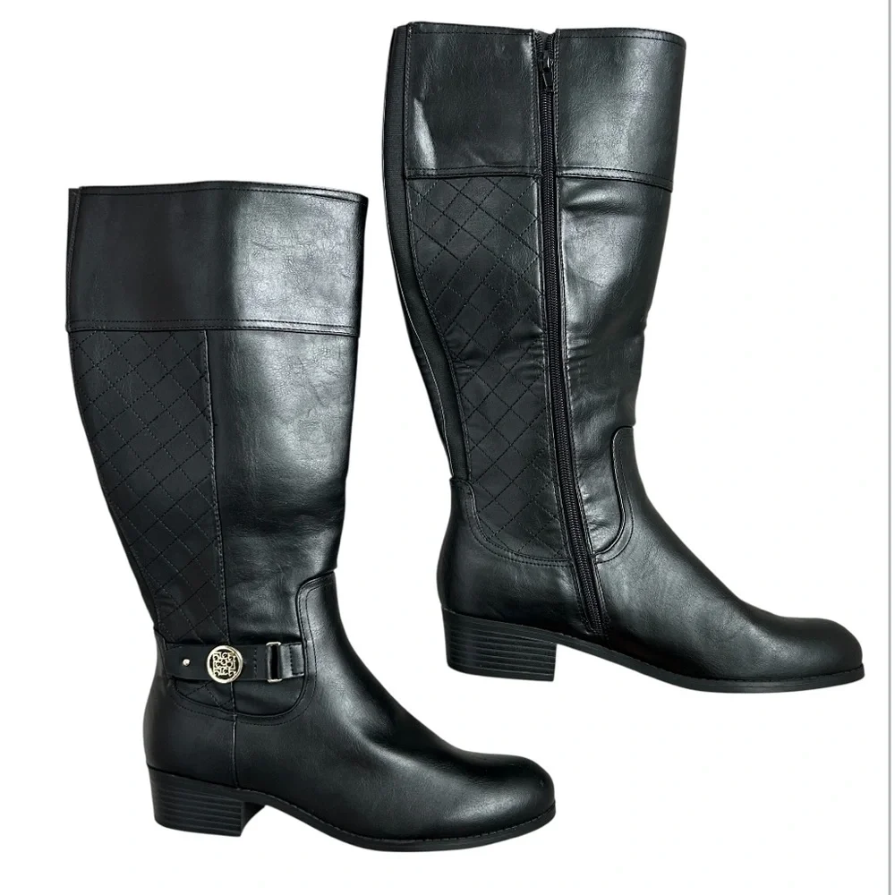 LIZ CLAIBORNE Women’s Torino Riding‎ Boot Memory Foam Wide Calf Zipper Black 11W