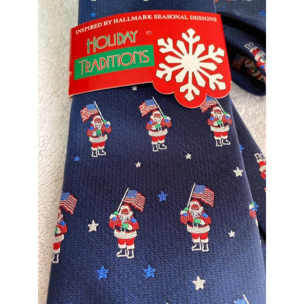 Hallmark Holiday Traditions‎ Navy Blue Christmas Classic Tie Santa Claus  USA