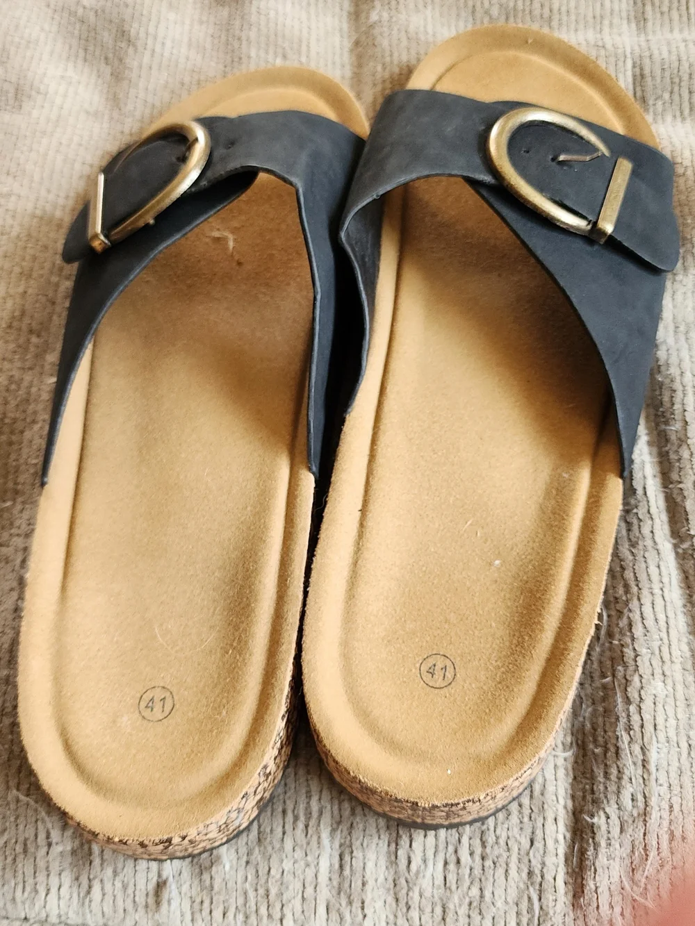 Women's Black Buckle Crossover Slide‎ Sandals
