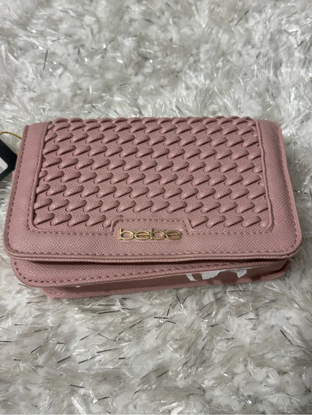 bebe Quilted Dusty Pink Wristlet Clutch with Gold Logo