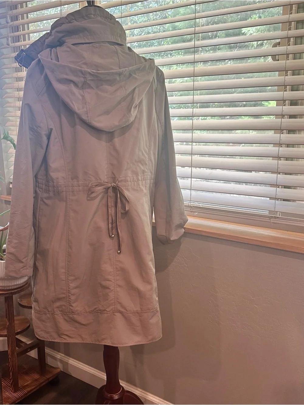 Cole Haan Light Tan Hooded Zip-Front Trench Coat