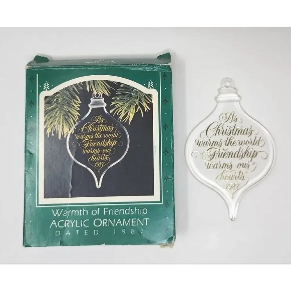 1987 Hallmark Clear Acrylic Warmth of Friendship Keepsake Christmas Ornament U37