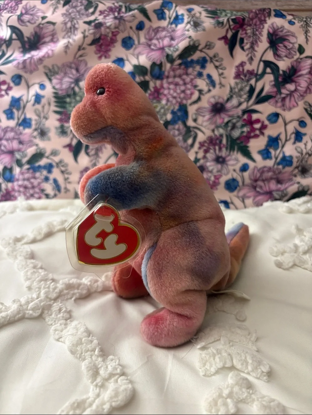 Ty REX (t-Rex) Tie-Dye Dinosaur Beanie Plush - Pink, Blue, Purple, Orange 1995