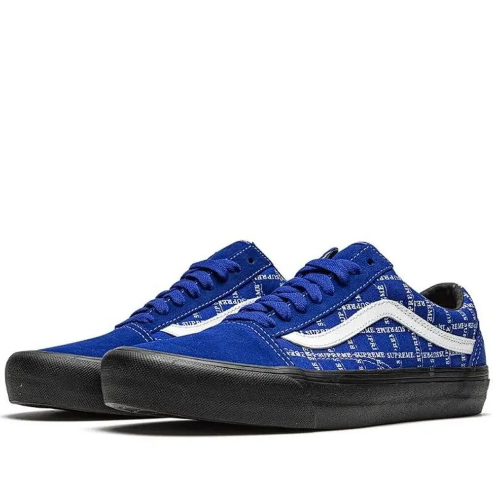 SUPREME X VANS Men's Old Skool Pro Logo Pattern Size 10.5 In Royal/Black