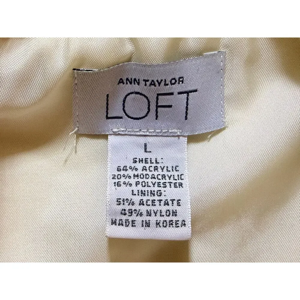 Ann Taylor LOFT Ivory Faux Fur Zip Vest Large