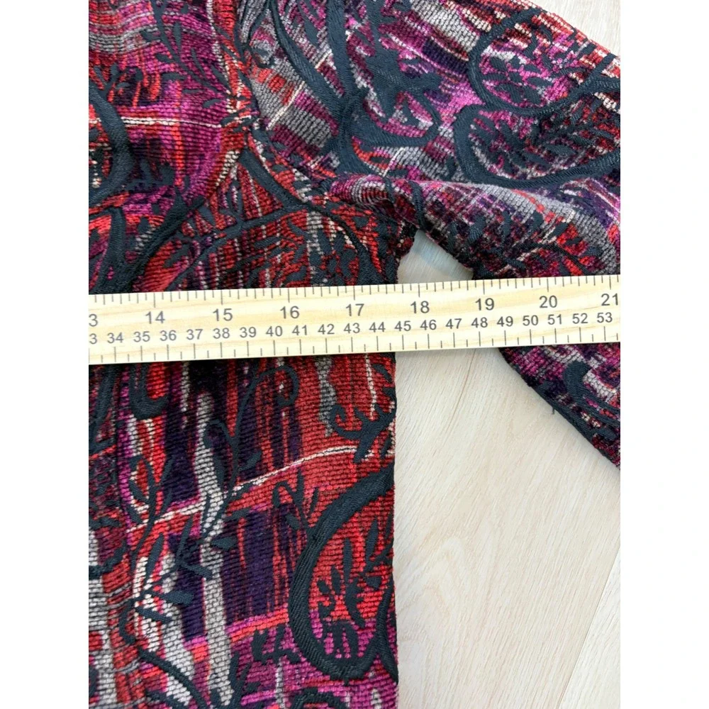 Christopher & Banks Jacket Womens PS Red Paisley Tapestry Zip Up Petite Boho