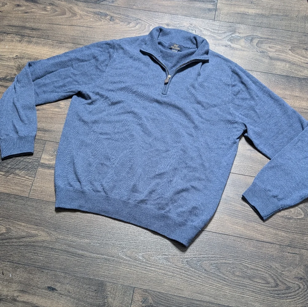 Brooks‎ Brothers 346 Blue Merino Wool Quarter zip Sweater Size Large