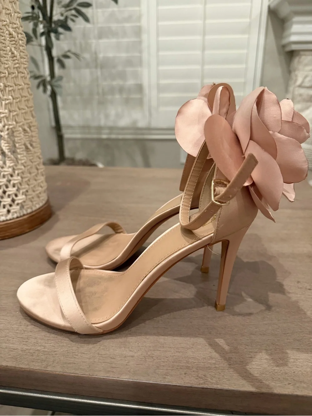 Women's Satin Floral Corsage Ankle Strap Stiletto Heel 10M