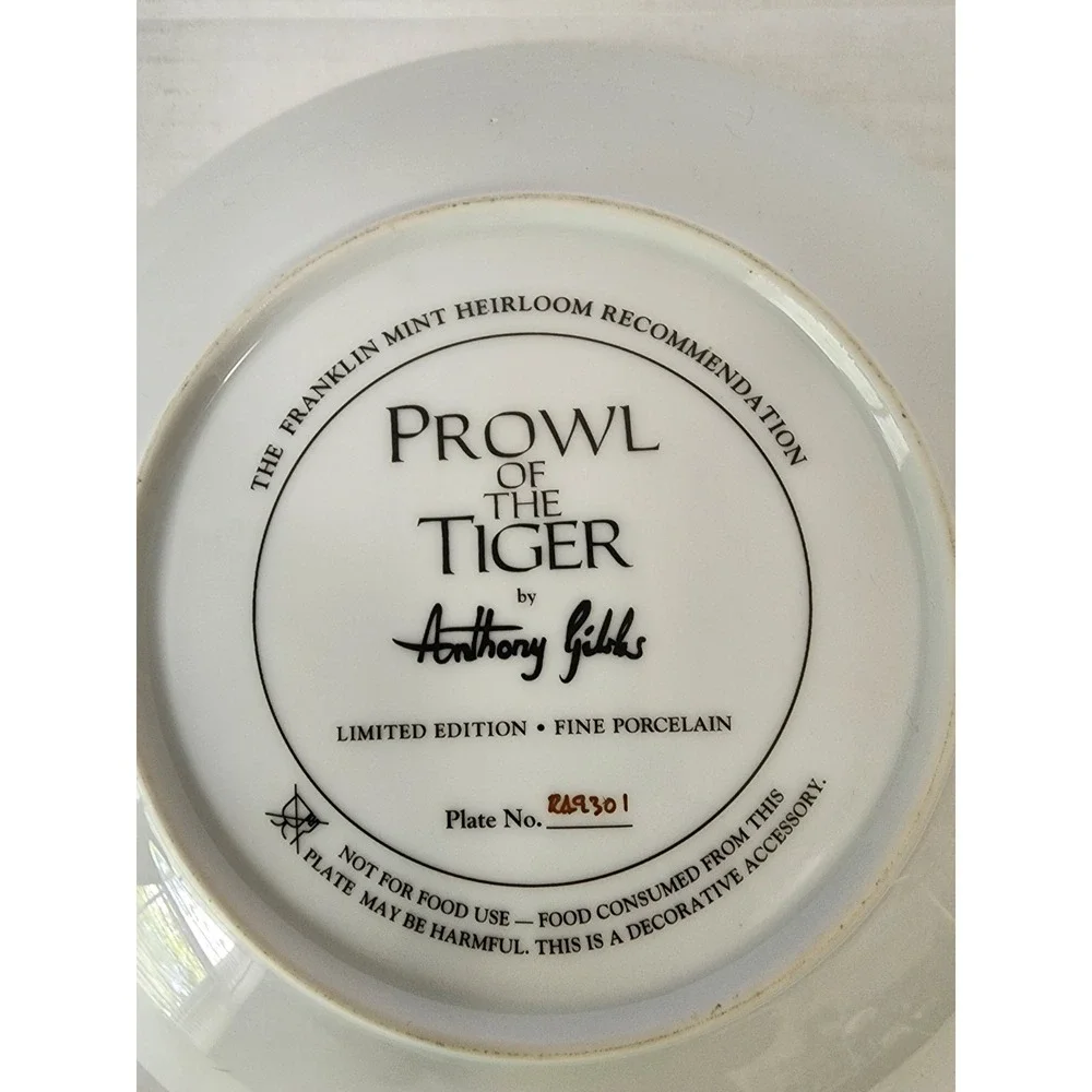 Franklin Mint Prowl of the Tiger Anthony Gibbs Ltd Porcelain‎ Plate