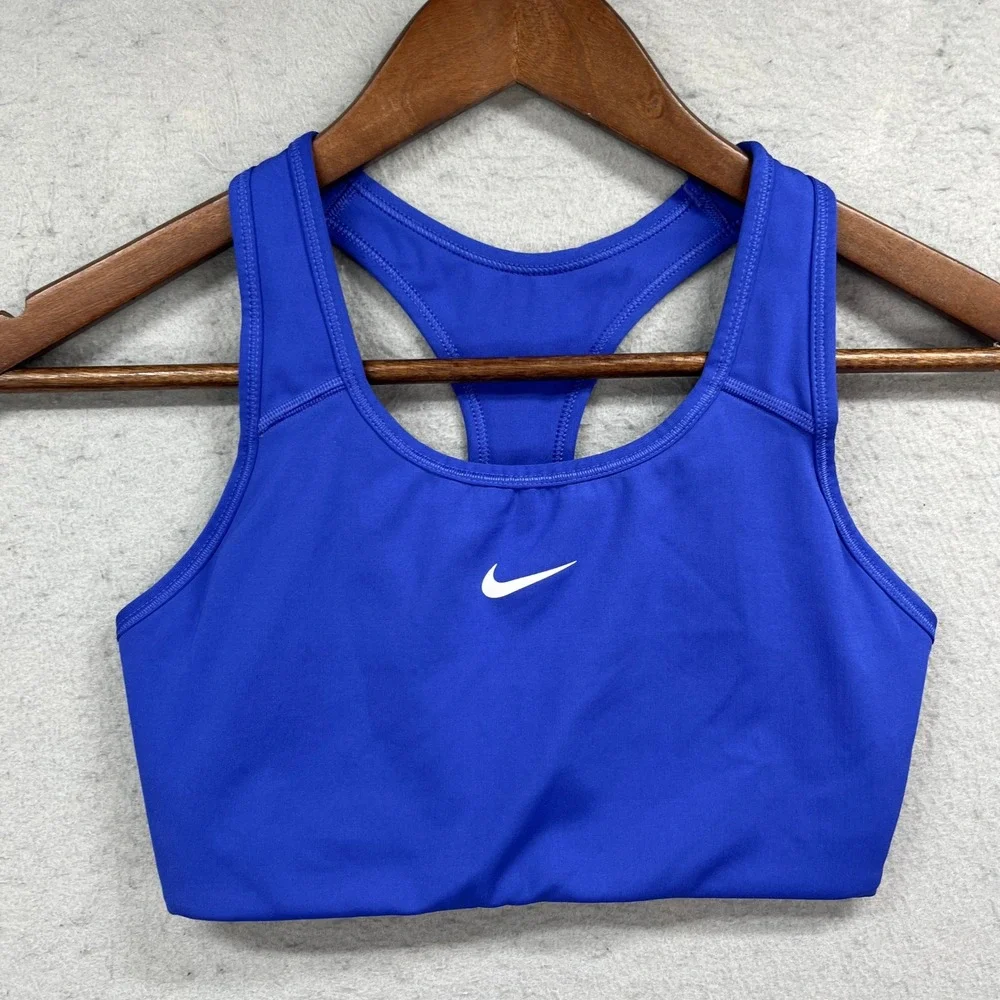 Nike Sports Bra Womens Small Blue Racerback Dri-FIT Gym Workout Center Swoosh