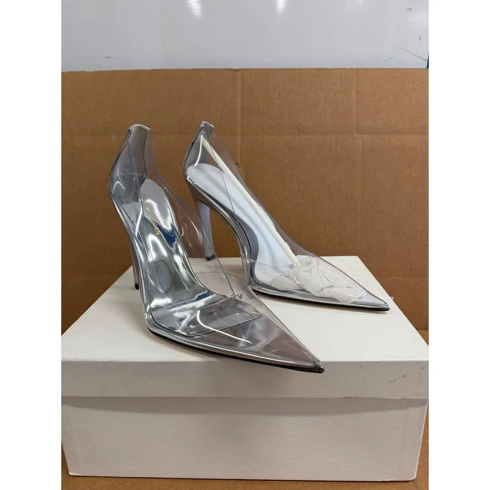 Good American Stiletto Heel Pointed Toe Clear Cinderella Pumps Size 11 US