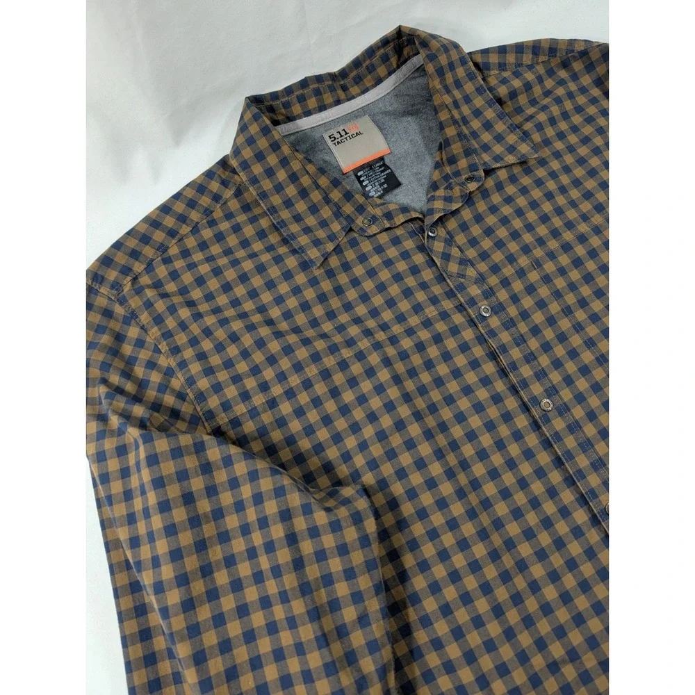 5.11 Tactical Shirt Mens 2XL Snap‎ Up Brown Plaid Long Sleeve Workwear